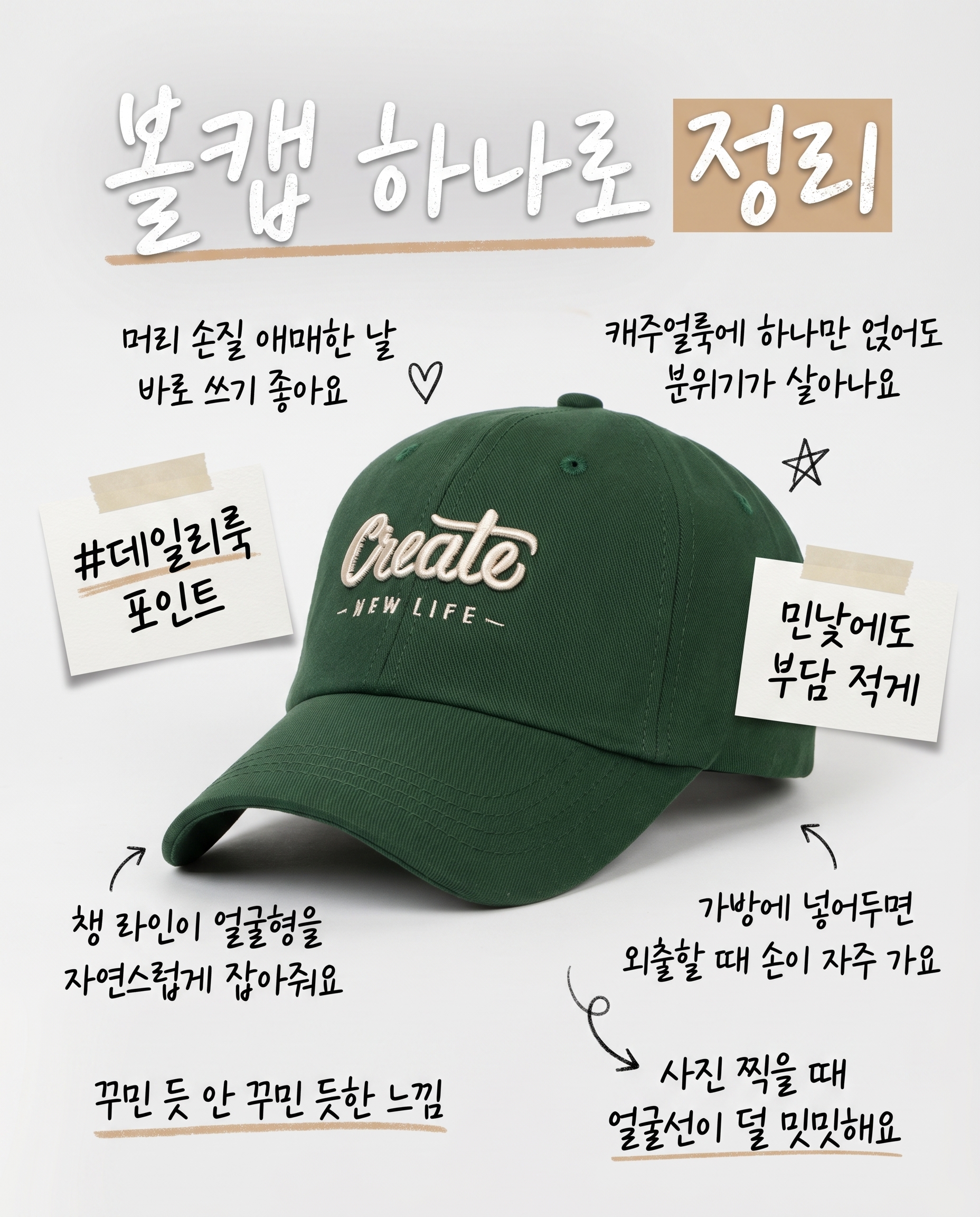 크리에이트 얼굴작아보이는 데일리 볼캡