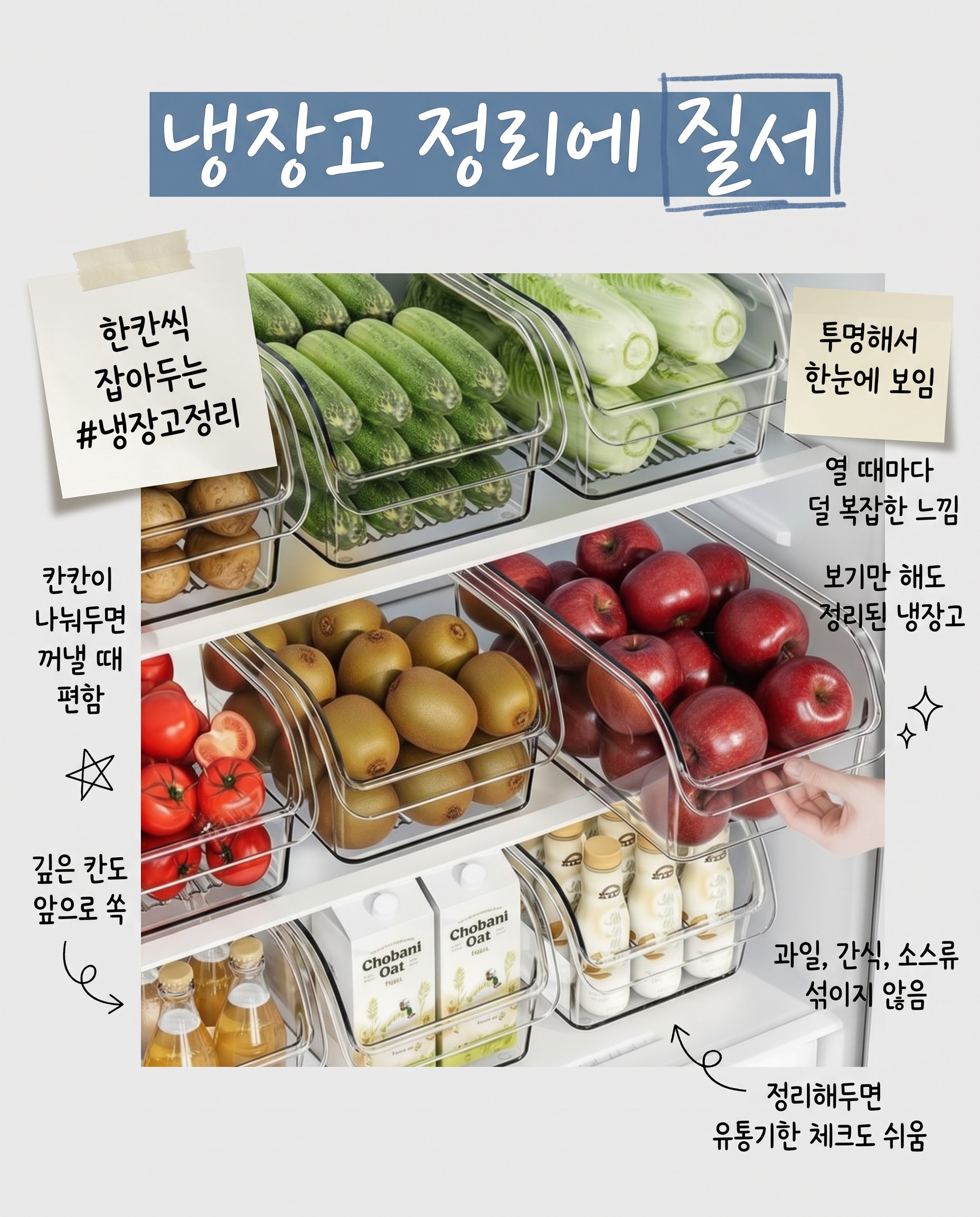 마요른 5세대 냉장고 정리 트레이 다용도 수납함, 4개, 투명