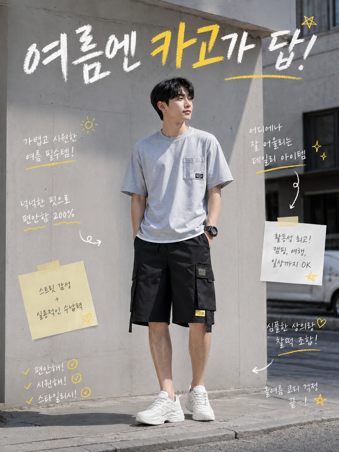 엠에프케이 카고 반바지 얇고 편한 휴양지 여름 데일리 반바지