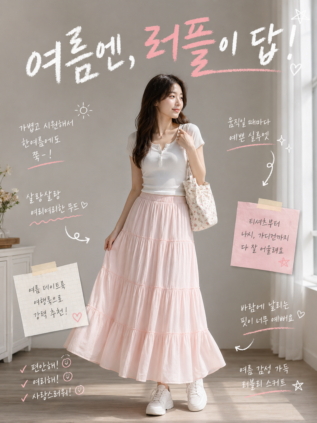 네모엔룩 맥시티어드 여성용 3단 캉캉 허리밴딩 A라인 나일론 주름 맥시 플레어 롱 스커트