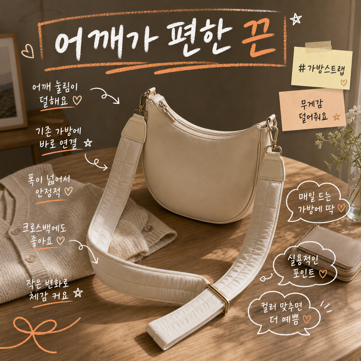 단색 와이드 웨빙 스트랩 크로스 가방끈 숄더 백 가방줄