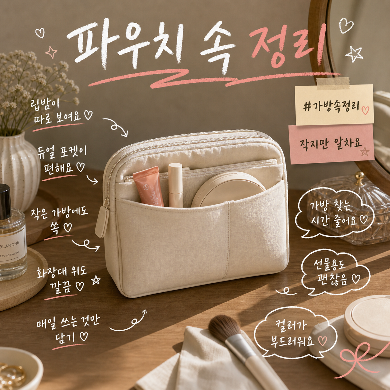 지애랑 분리 수납 오가핏 코스메틱 파우치 듀얼포켓 멀티