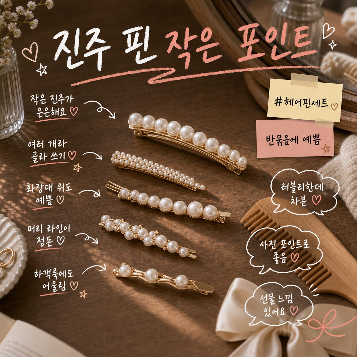 진주 헤어유핀 5개세트 TS905