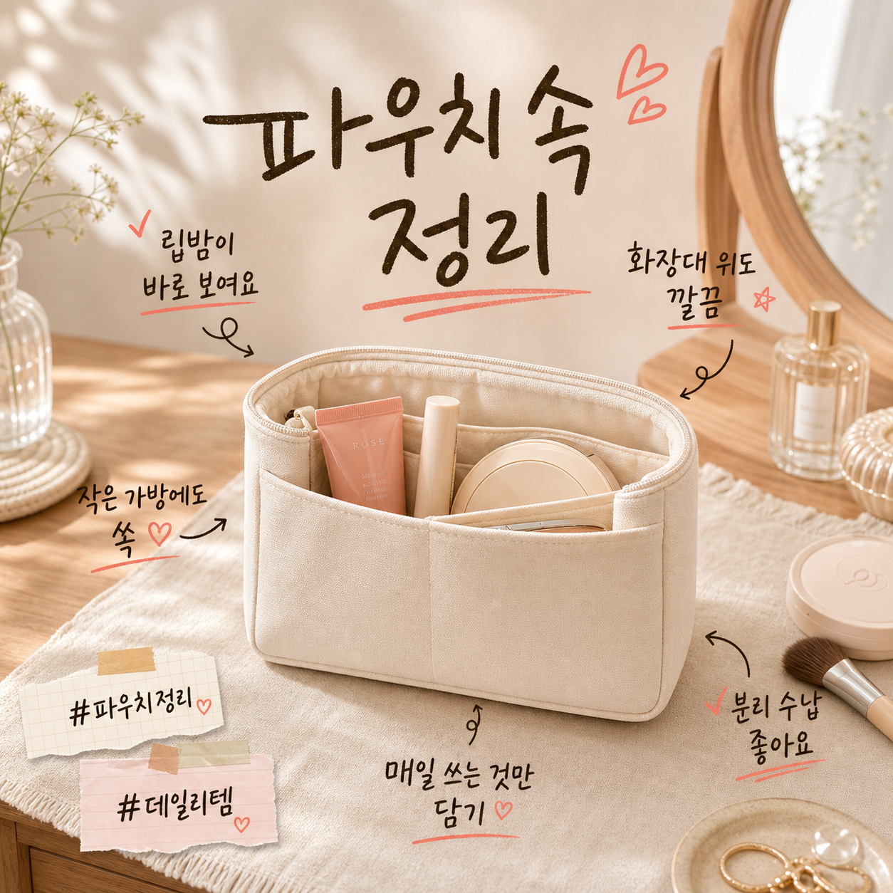끄레앙 호피 여행용 화장품 생리대 수납 미니 파우치 P640