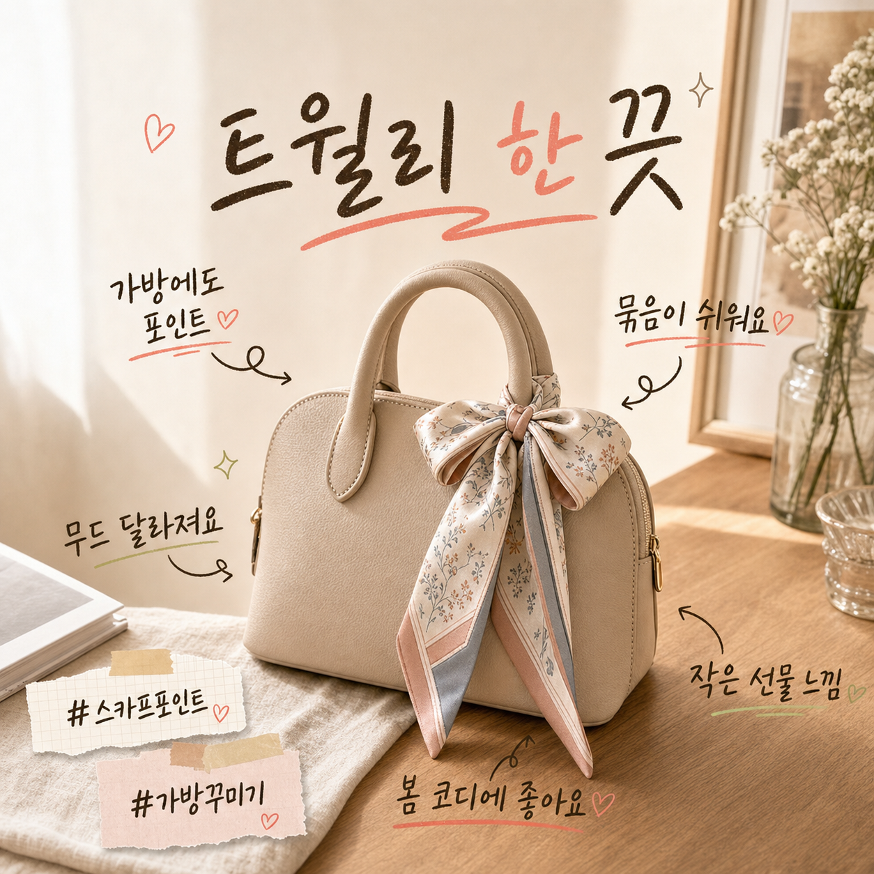 뮤트아웃 3종세트 실키 쁘띠 스카프 여성 방도