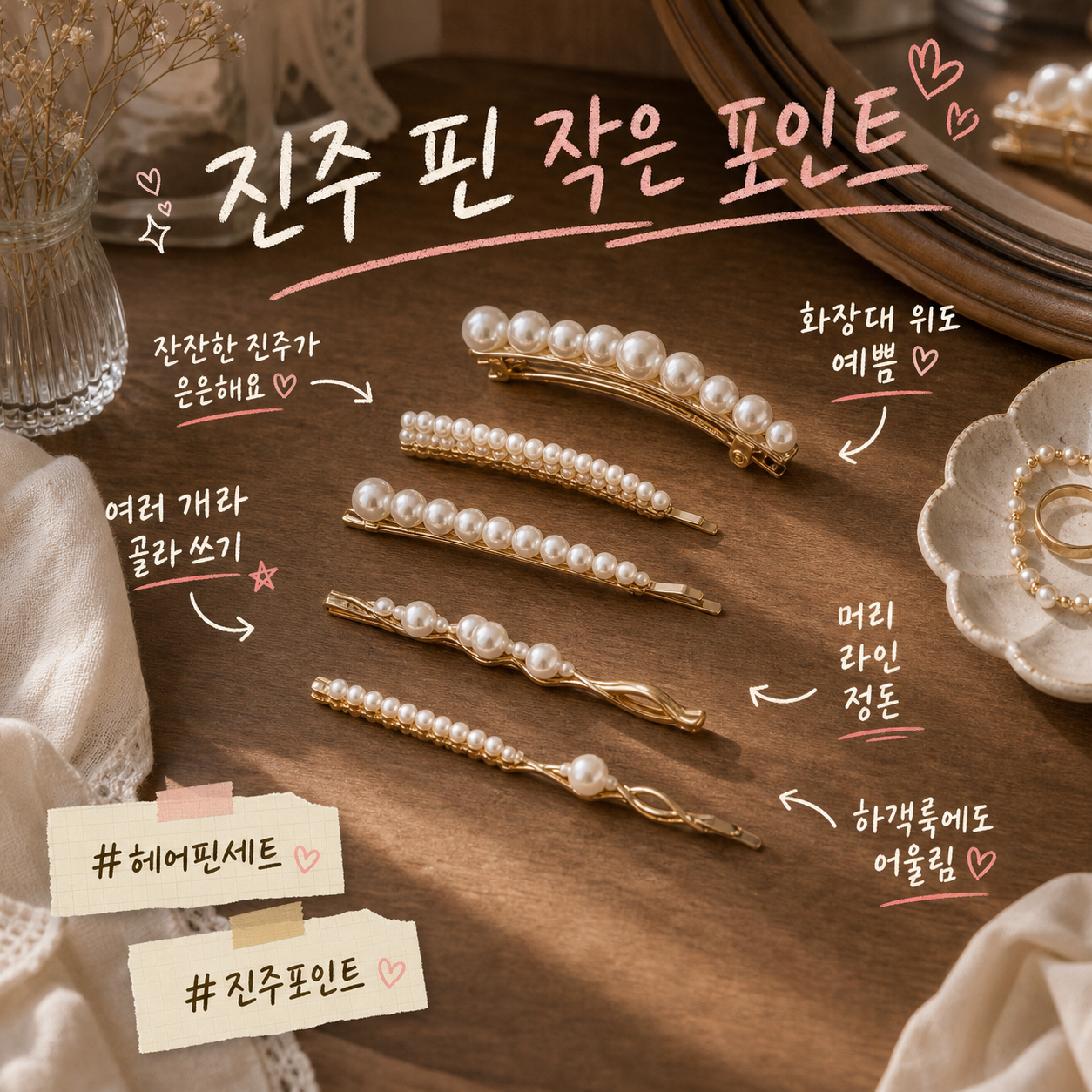 스타일플래닛 진주큐빅 올림머리 헤어 집게핀 2종 세트