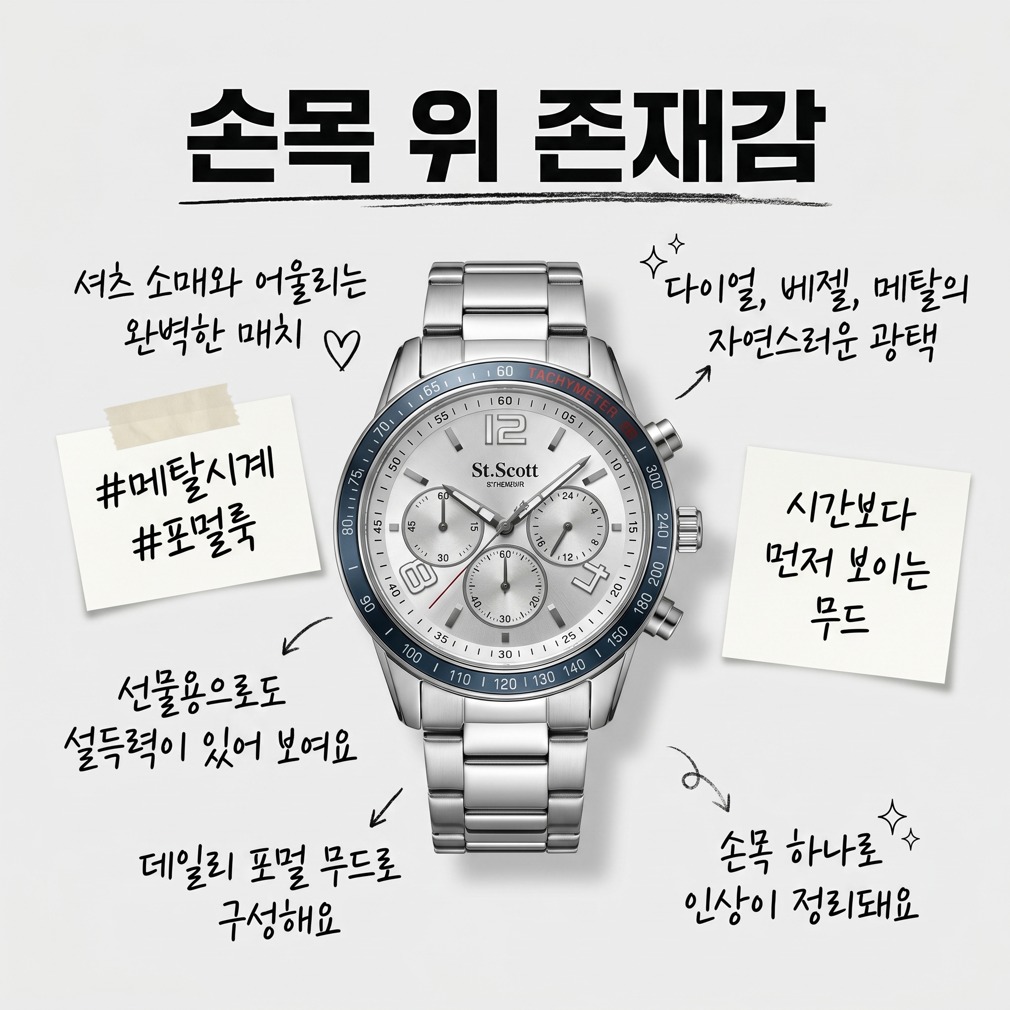 세인트스코트 ST2105M 본사 정품 멀티 메탈 시계 선물용 쇼핑백 증정
