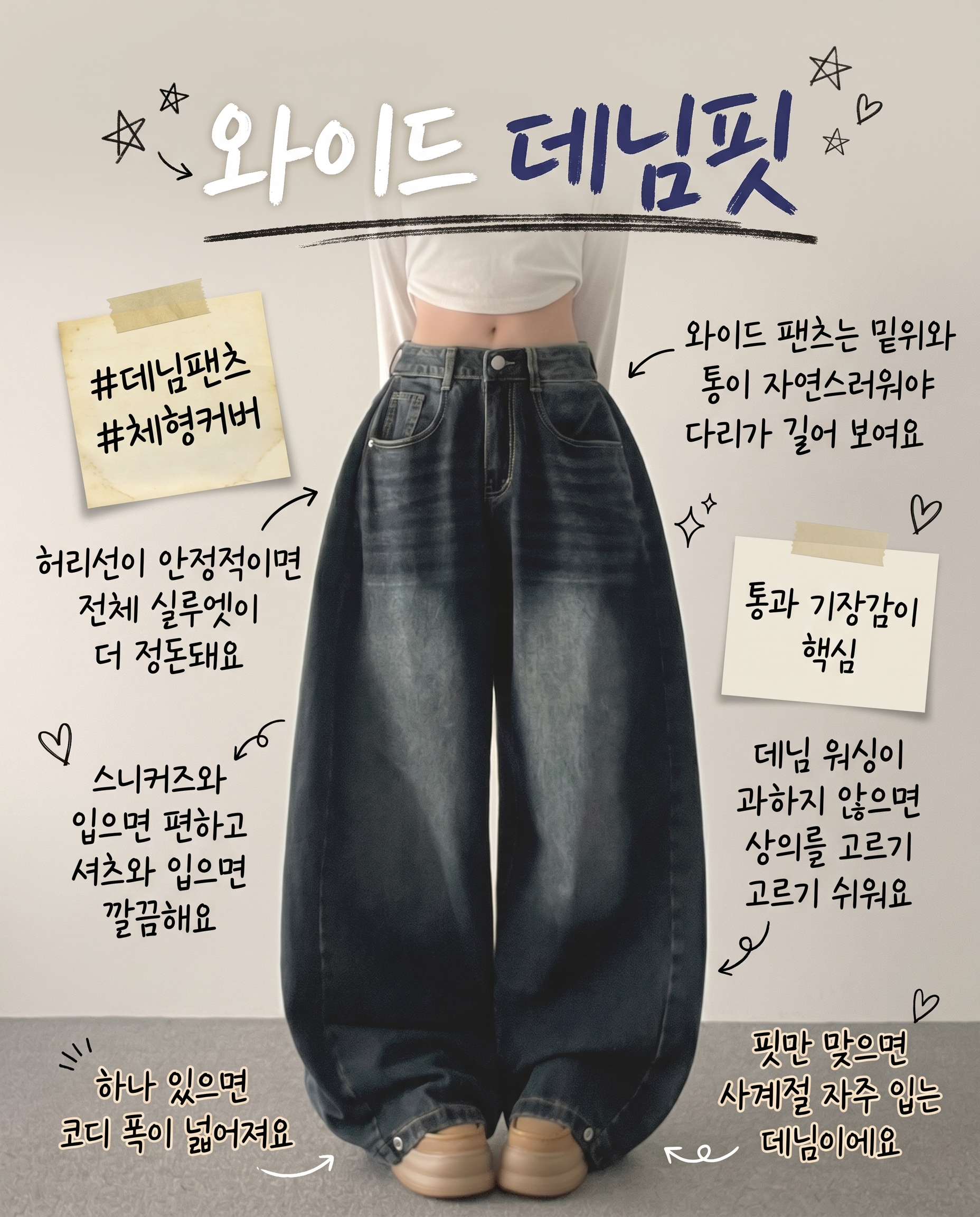 위드후이린 여성용 투투 사이드 핀턱 와이드 데님 팬츠