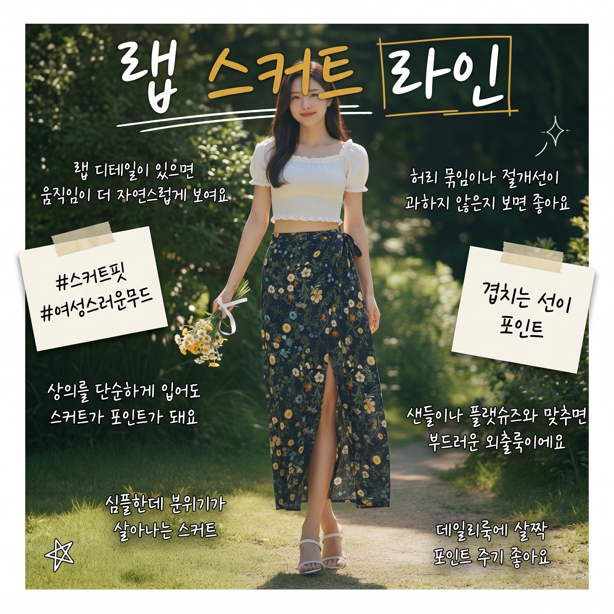 페이퍼먼츠 오브 플라워 패턴 랩 스커트 14050