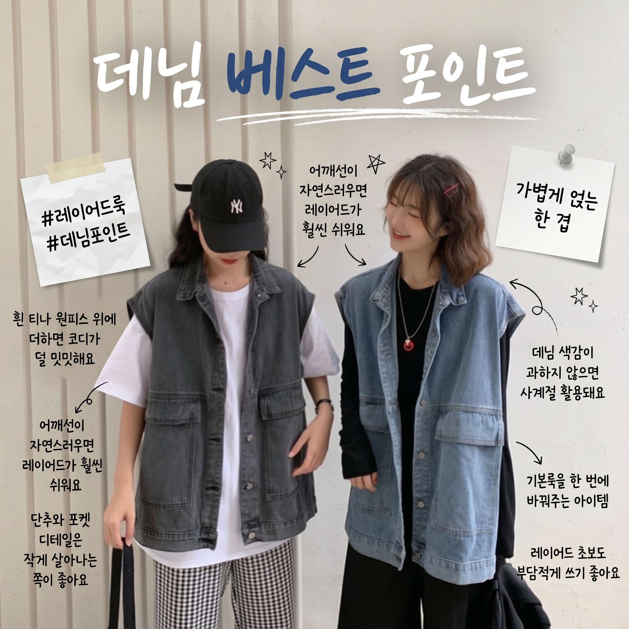 오버핏 데님조끼 베스트 여성조끼 청조끼 루즈핏 캐주얼 자켓 데일리 아우터 코디필수