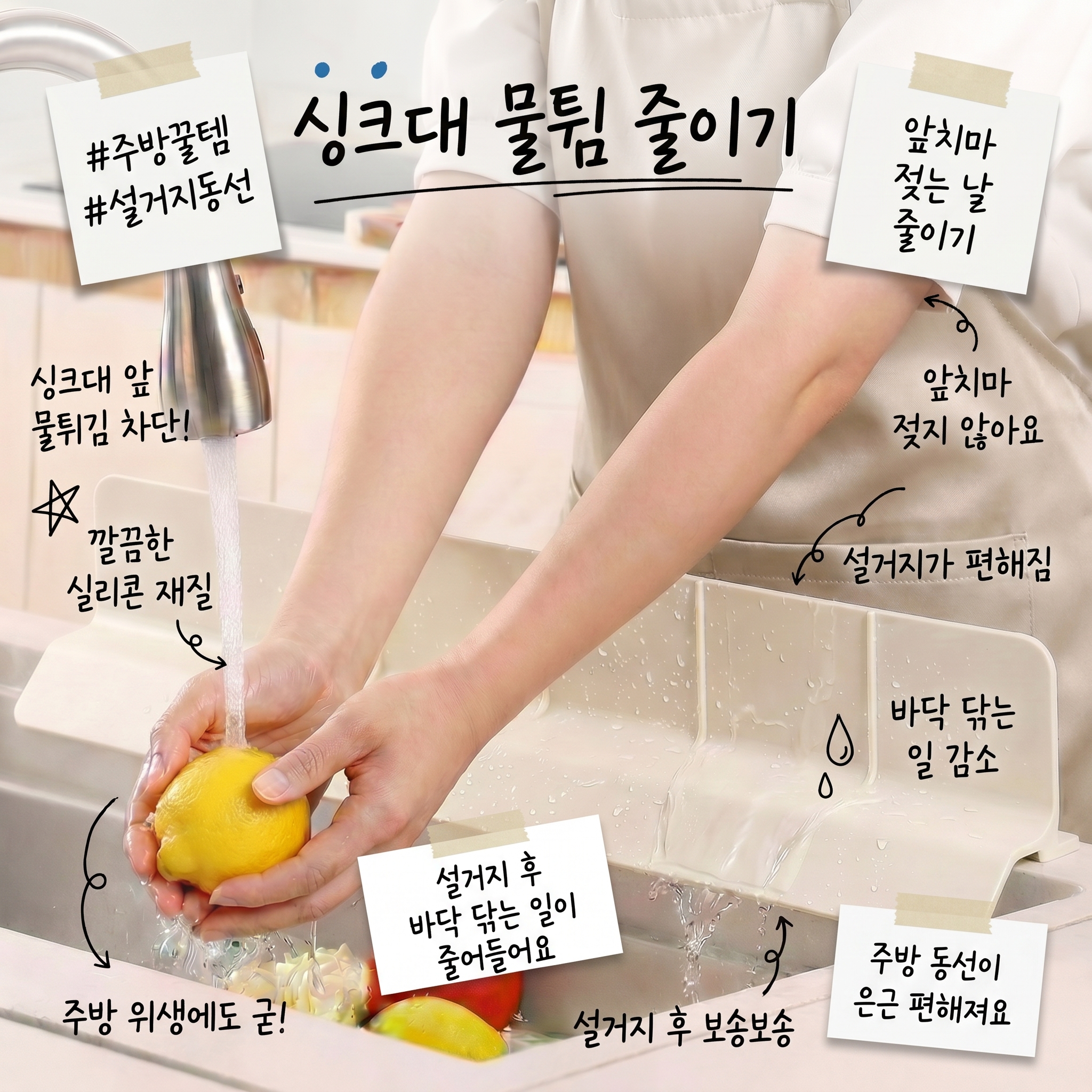 에스위두 물튀김 방지 처마 싱크대 물막이 높이 9cm M, 1개, 크림베이지