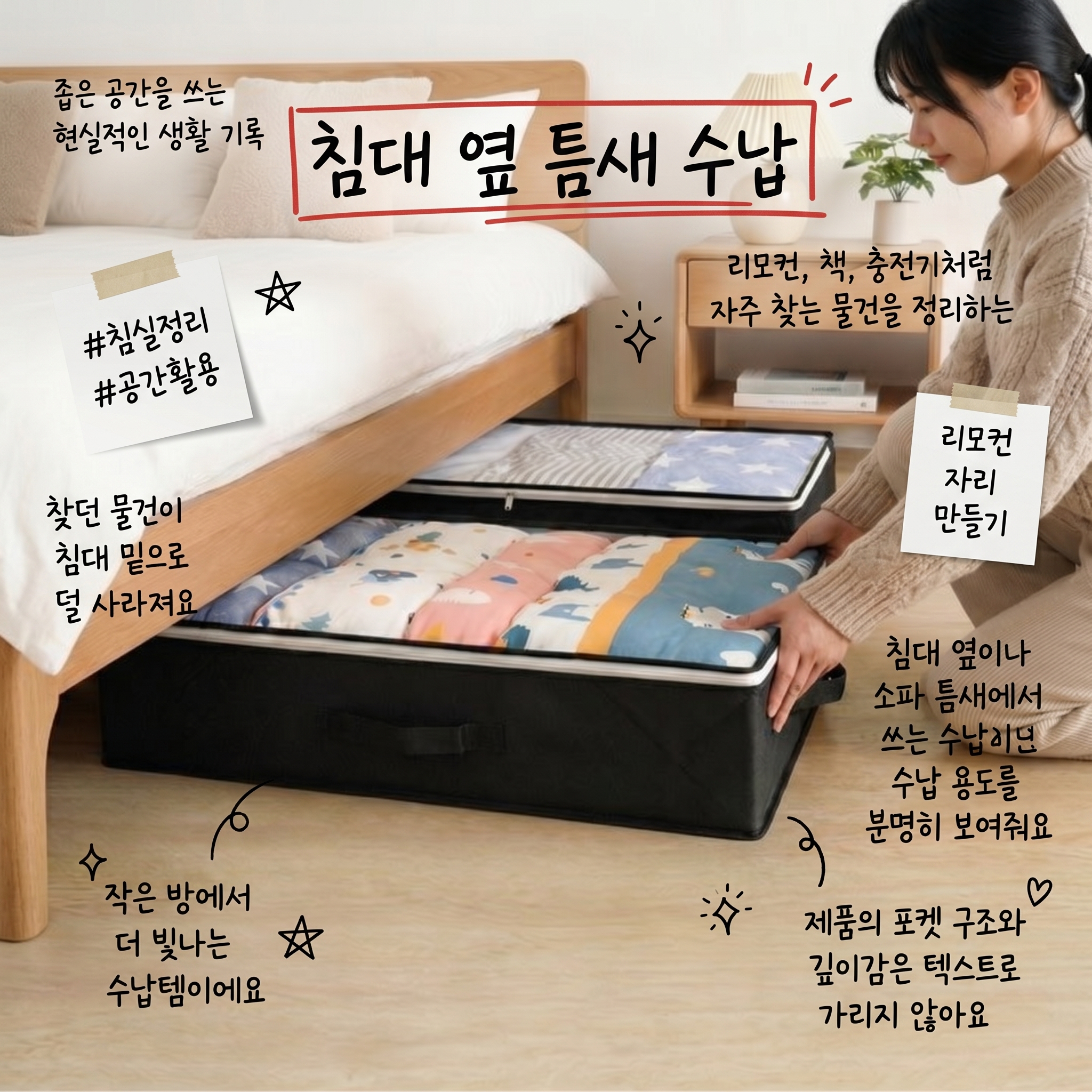 요거꾹 침대밑 수납 정리함 틈새 정리 박스