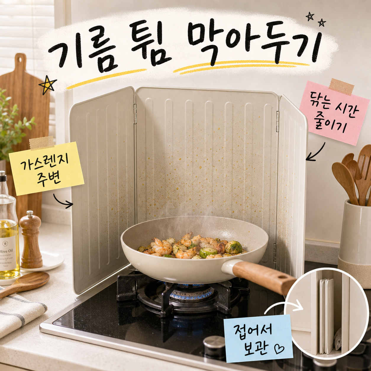 웨이백홈 접이식 기름 튐 방지 가드, 1개