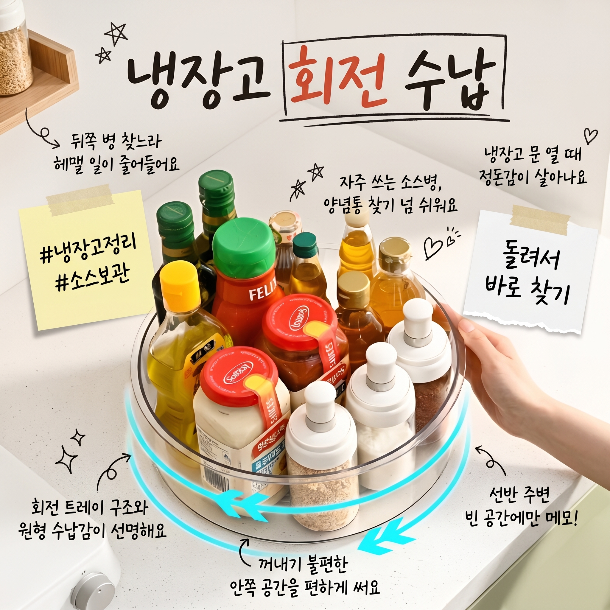 베리후 주방정리 다용도 360도 회전 수납 트레이