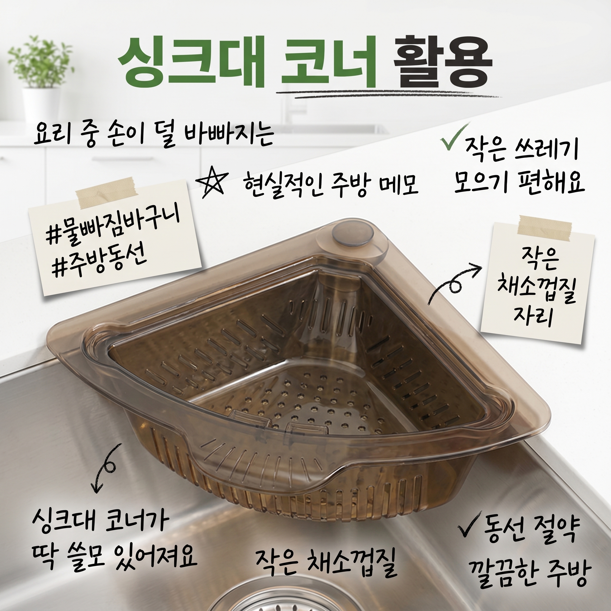 루다온 싱크대 코너 음식물 거름망 삼각 물빠짐 배수 바구니 자석 필터, 1세트, 스모크그레이 x 가성비 (3개)