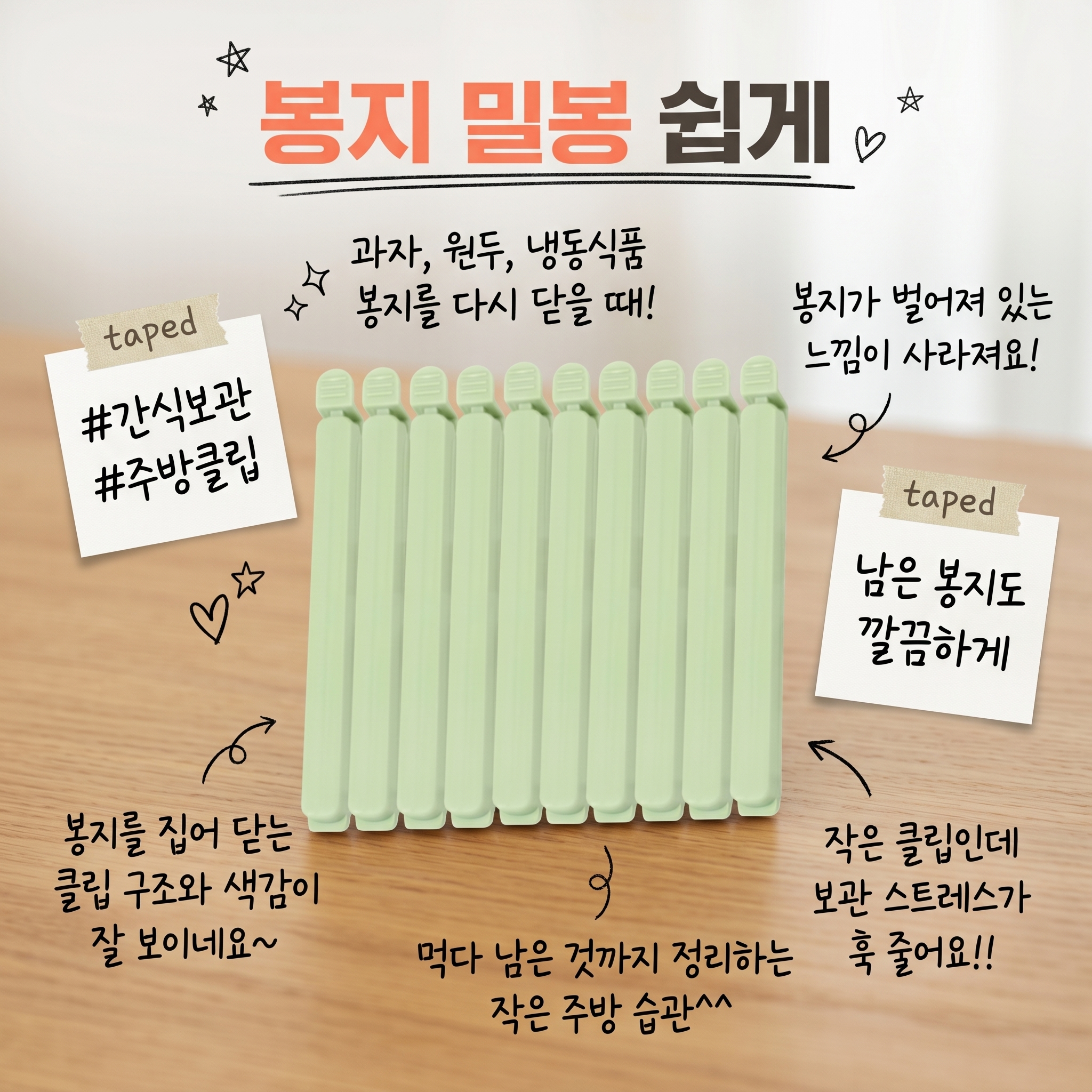 가주가샵 다용도 밀봉 클립, 그린, 10개