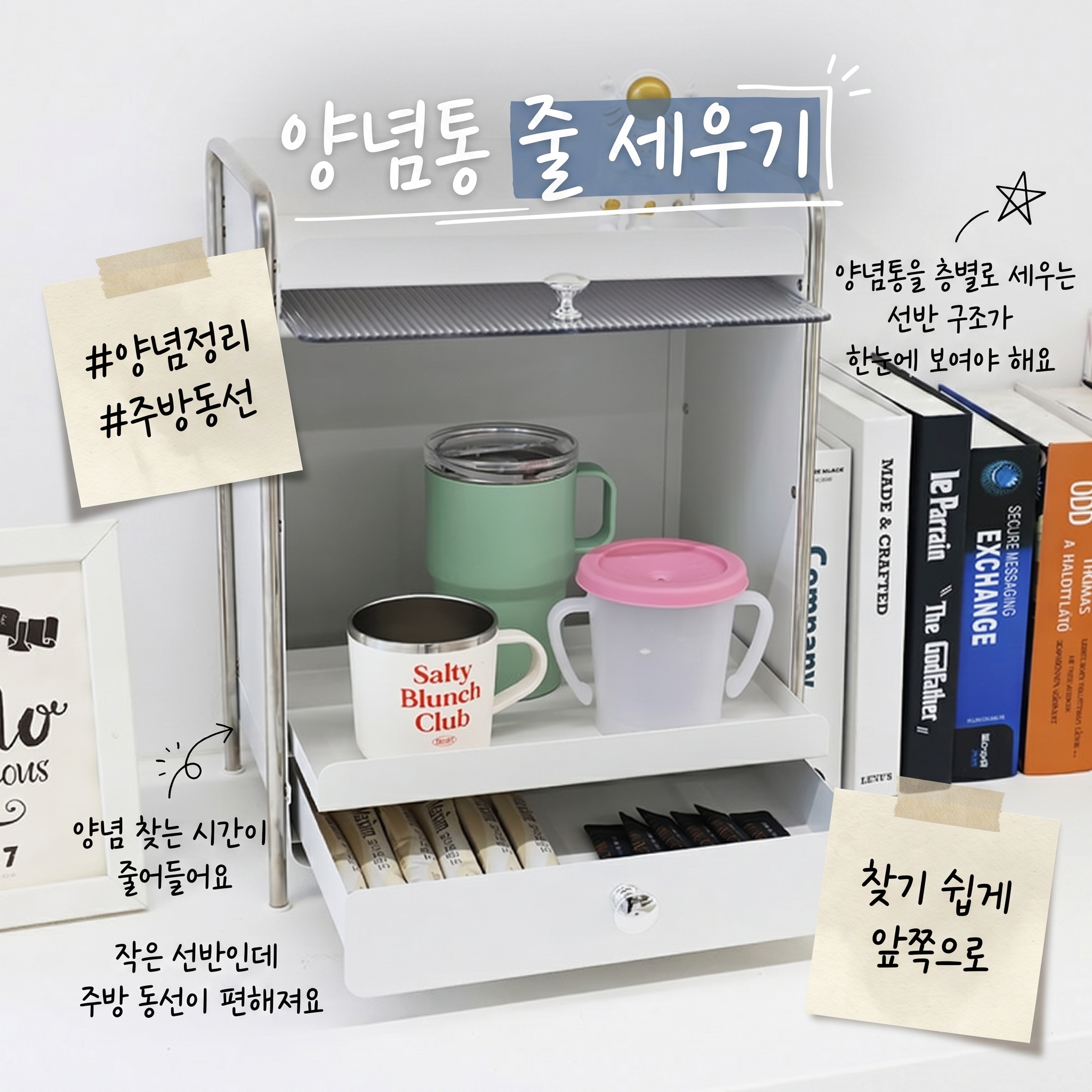 21세기트랜드 2단 반투명도어 다용도 슬라이딩 주방 정리함, 화이트, 1개