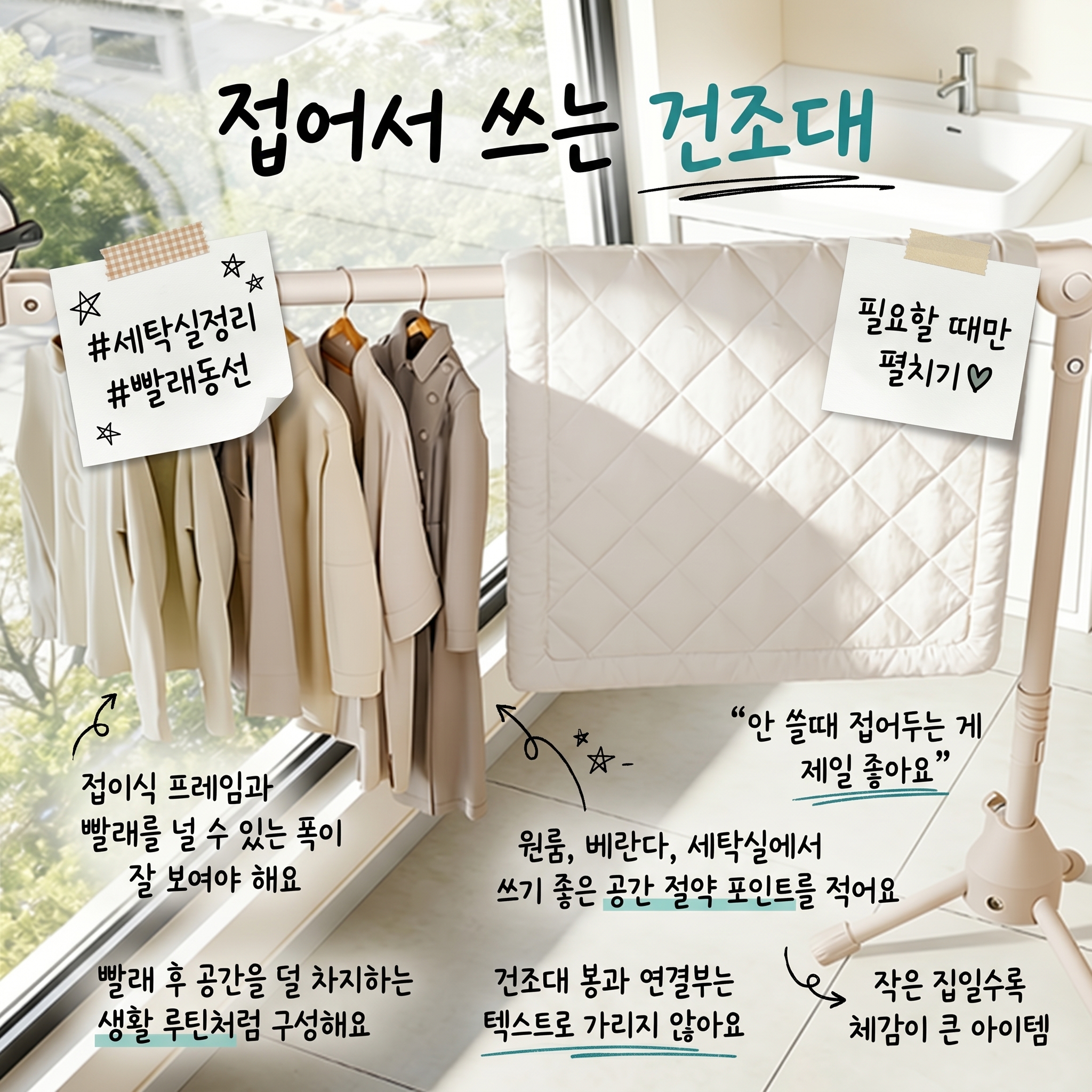 이동식 접이식 빨래건조대 대형 흡착 무타공 빨래건조대 이불건조대