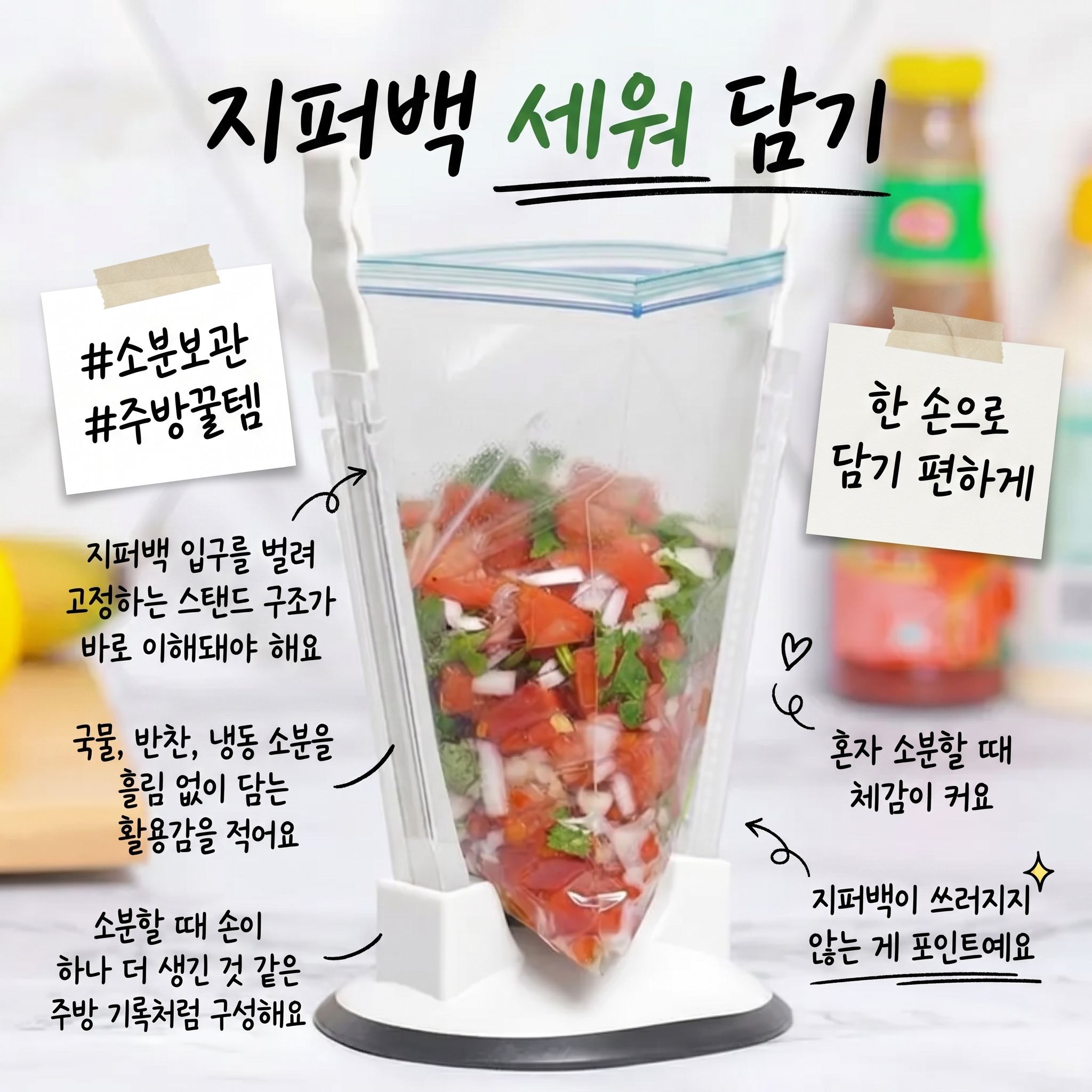 피앤케이 음식물쓰레기 지퍼백 홀더 집게, 화이트, 1개