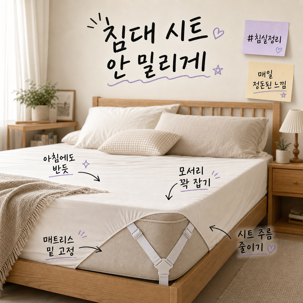 리빙다 침대시트 6방향 고정클립, 블랙