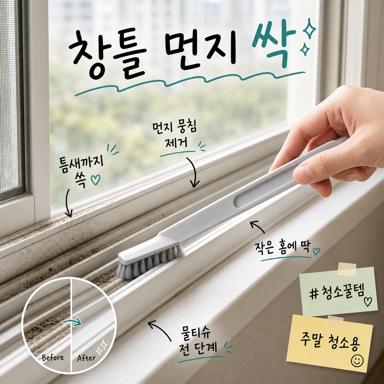 더포인트 창틀 청소 브러쉬 틈새 청소솔 창틀 청소도구, 10개, 민트