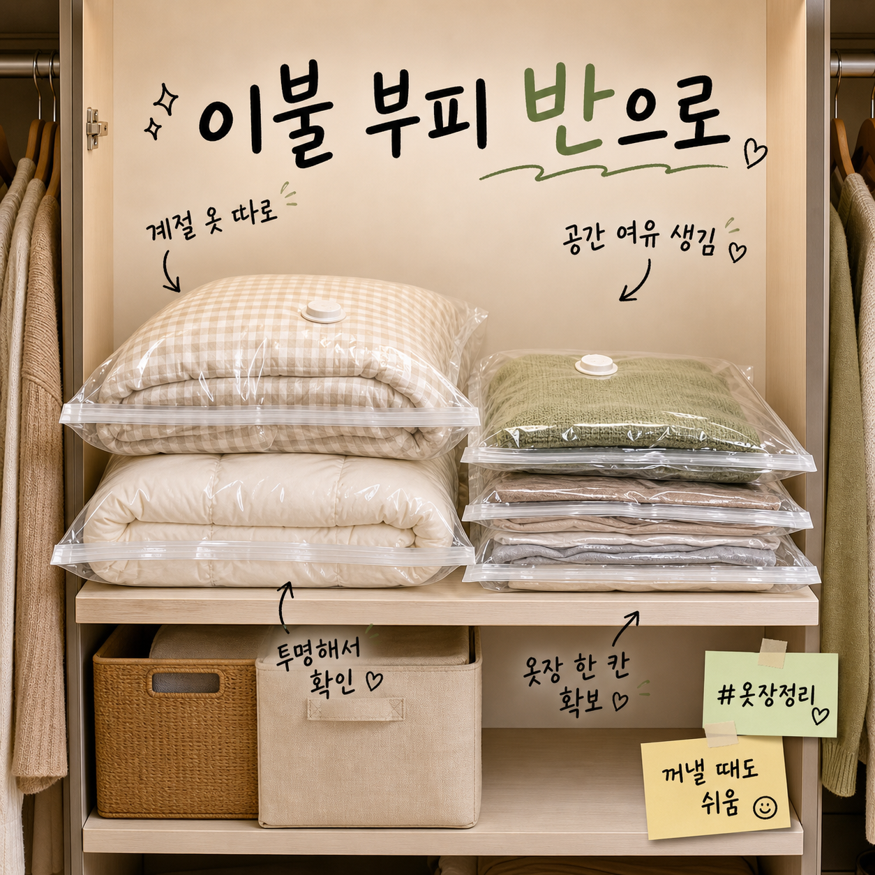 옷걸이 일체형 옷 압축 수납백 접이식 옷장 정리 대용량 옷 보관 가방 2개 세트, 1세트, 2개입